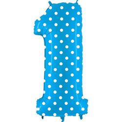 BALÓNEK FÓLIOVÝ číslo 1 modrý s puntíky 1 ks 102 cm