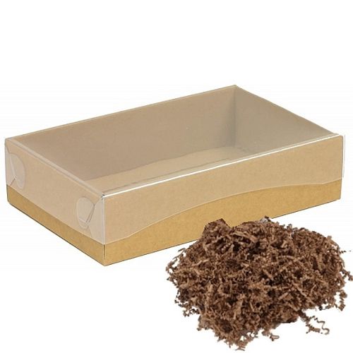 DÁRKOVÁ KRABICE  pevná, s průhledným víkem 350x250x100 cm kraftová