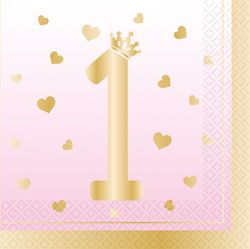 UBROUSKY papírové 1. narozeniny růžovo-zlaté 33x33cm 16ks