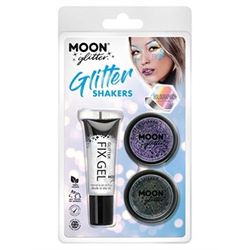 SET TŘPYTEK Glitter Shaker holografická černá a fialová + fixační gel
