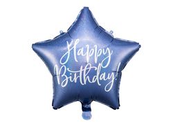 BALÓNEK fóliový Hvězda tmavě modrá Happy Birthday 40cm