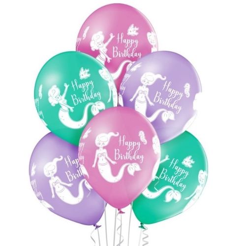 BALÓNKY latexové Happy Birthday Mermaid 30cm 6ks