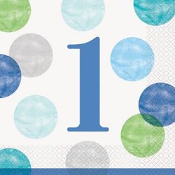 UBROUSKY 1. narozeniny s modrými puntíky 16ks