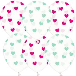BALONKY MIX - tranparentní srdce magenta, mint  30cm 6ks