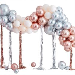 SADA balónků na balónkový oblouk chrom/pastel s dekoračními střapcemi