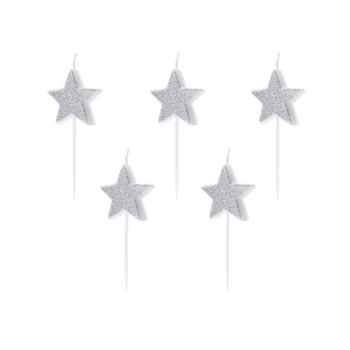 SVÍČKY hvězdy stříbrné 3,5cm 5ks