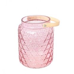 LUCERNA skleněná růžová s bambusovým držadlem 18x26,7cm