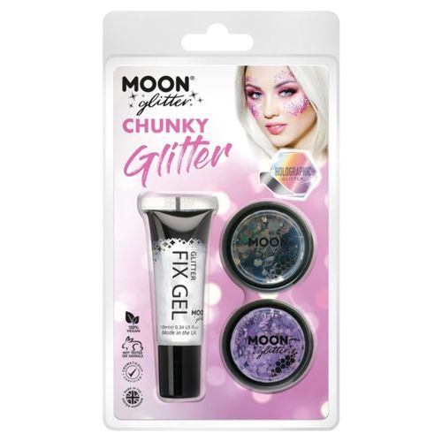 SET TŘPYTEK Chunky Glitter holografické černé a fialové + fixační gel