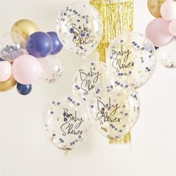BALÓNKY latexové Baby Shower transparentní s modrými a růžovými konfetami 5ks