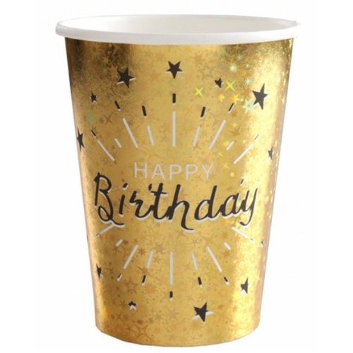 KELÍMKY papírové Happy Birthday holografické zlaté 270ml 10ks