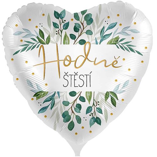 BALÓNEK fóliový Srdce Hodně štěstí Listy 43cm