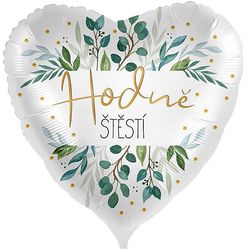 BALÓNEK fóliový Srdce Hodně štěstí Listy 43cm