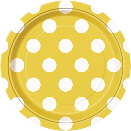 TALÍŘKY s puntíky žluté 18cm 8ks