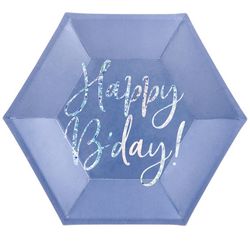Talířky Happy Birthday hranaté modré holografické 20 cm 6 ks